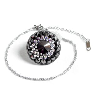 Velký AB-černý kulatý náhrdelník i s řetízkem- MANDALA